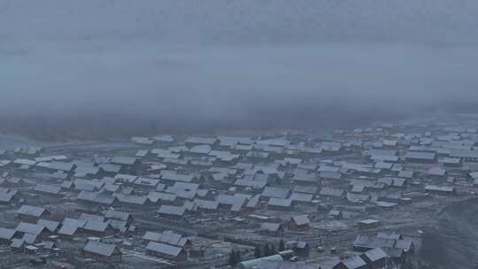 新疆禾木村雪景航拍