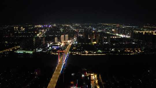 城市夜幕降临夜景灯光江苏宿迁航拍