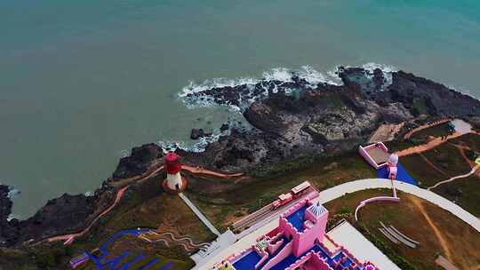 航拍福建漳州漳浦县火山岛纪念碑谷城堡