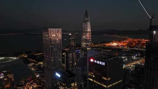 深圳南山区CBD高楼大厦夜景航拍