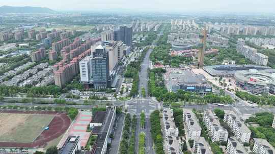 张家港城市街景航拍张家港太阳广场沙洲西路