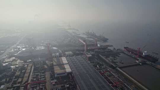 航拍中国造船厂工业园区视频素材模板下载