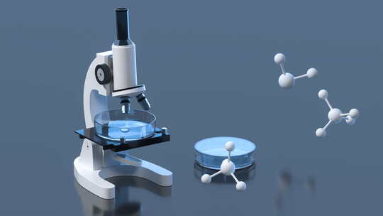 实验室的显微镜和三位分子结构视频素材模板下载
