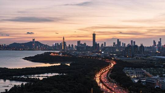 深圳大湾区日落晚霞延时美景