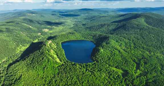 航拍天池森林湖泊自然生态景观