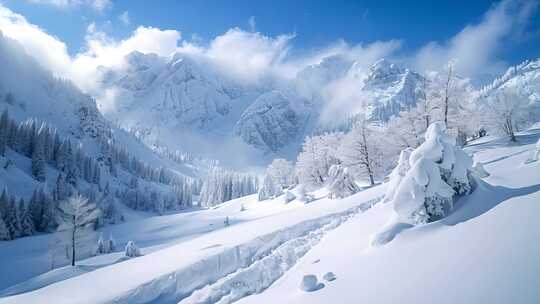 日出雪山山峰山脉云海唯美雪景风景风光ai