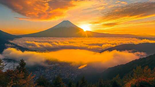 富士山云海日出壮丽景观