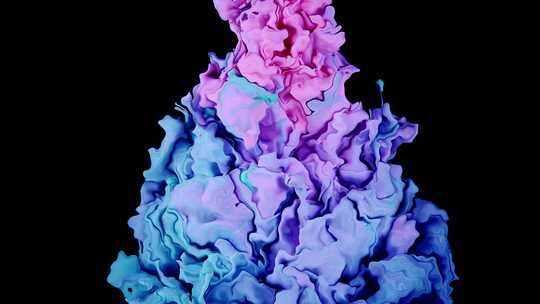 蓝粉色和紫色颜料共舞，创造出色彩的流畅交