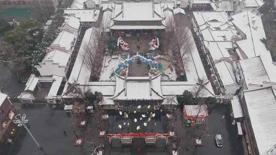 南京夫子庙雪景航拍视频素材模板下载