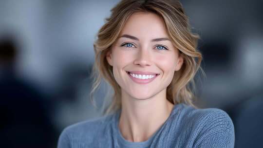 自信微笑金发女郎展现迷人魅力