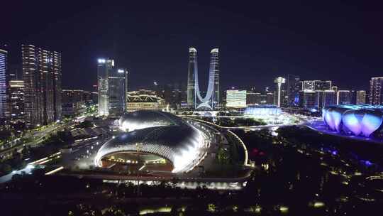 杭州奥体中心大莲花杭州之门城市夜景