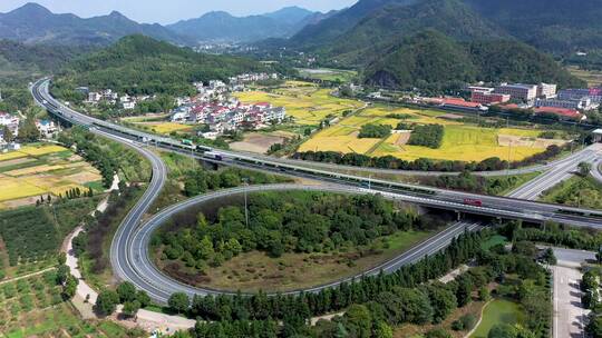 杭州建德大店口互通金色稻田秋季风光 航拍