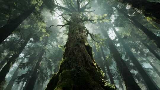 森林仰望参天大树唯美自然光影视频