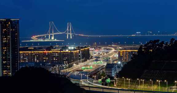 深圳宝安机场西湾公园深中大桥夜景延时