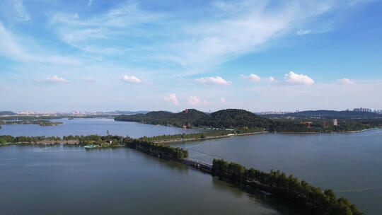 航拍武汉5A级旅游景区东湖绿道4k素材