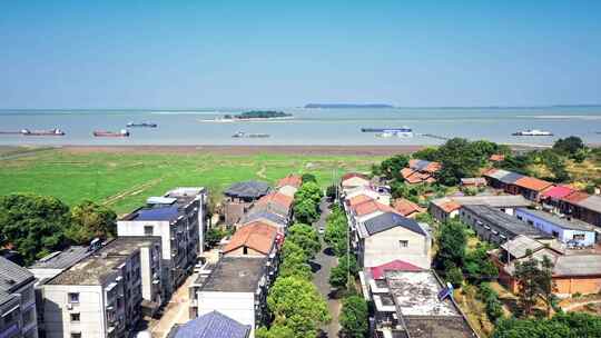 岳阳洞庭湖飘尾夕阳下湖边风光