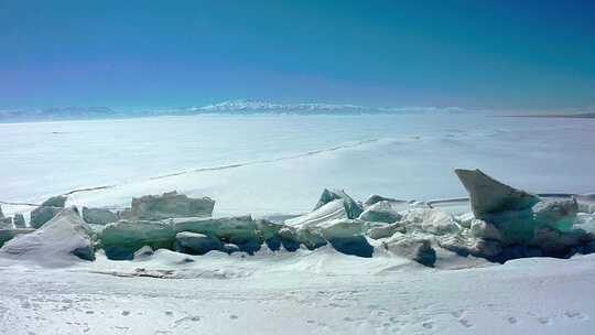 赛里木湖 新疆博尔塔拉 冰推 航拍视频素材模板下载