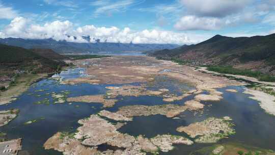 云南丽江泸沽湖摩梭族美景高空航拍