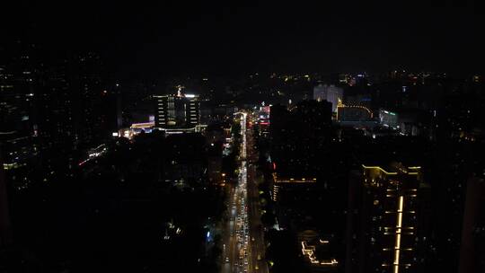 湖南长沙城市夜景交通航拍