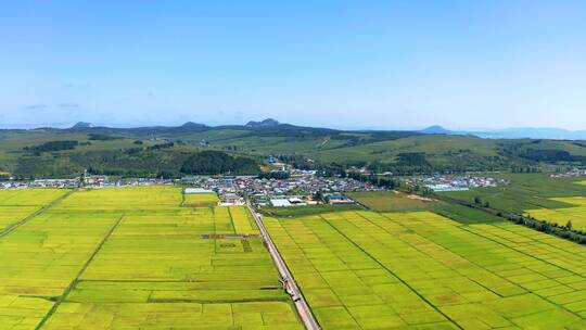 中国东北吉林省延边州和龙市光东村稻田航拍