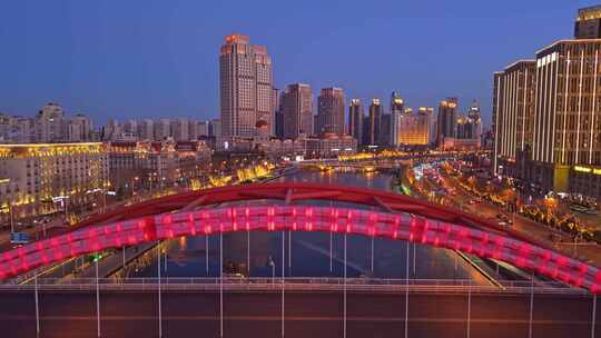 天津海河城市天际线夜景航拍