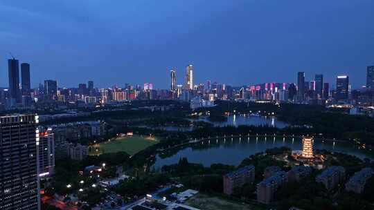 长沙cbd鸟瞰城市夜景霓虹繁华经济