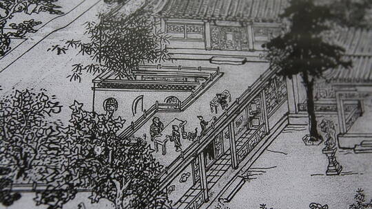 北京四合院建筑工程图工笔画人文古迹