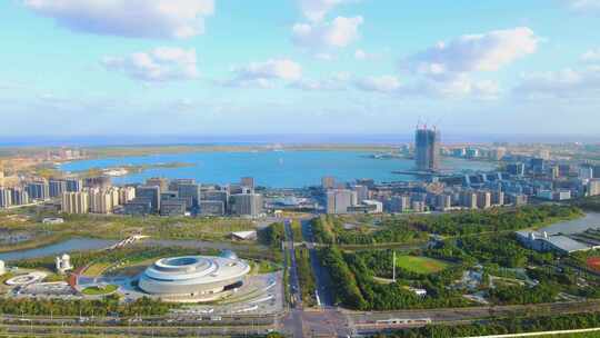 上海临港区滴水湖全景4K航拍