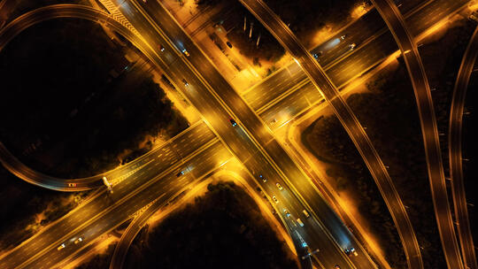 航拍城市交通道路高架桥夜景