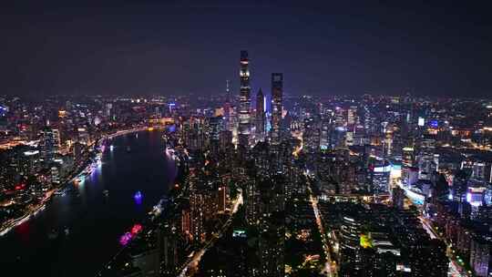 航拍上海外滩黄浦江陆家嘴城市夜景