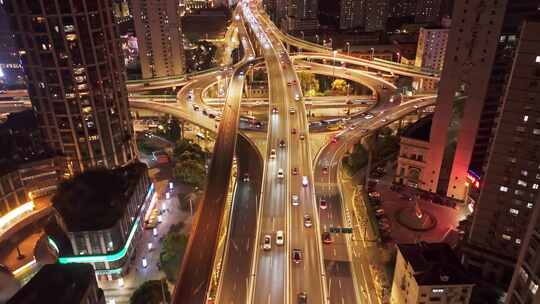 4k实时航拍上海鲁班路立交桥夜景