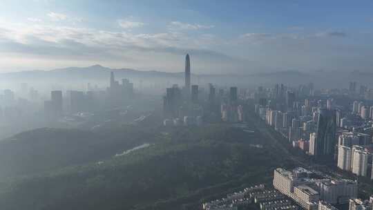 深圳福田清晨平流雾日出航拍