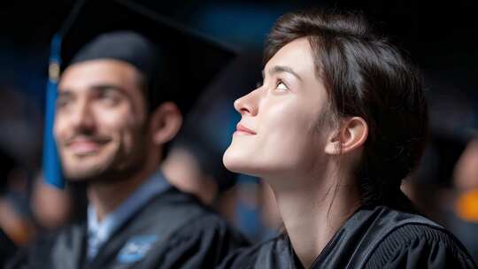 毕业典礼学子眺望未来充满希望