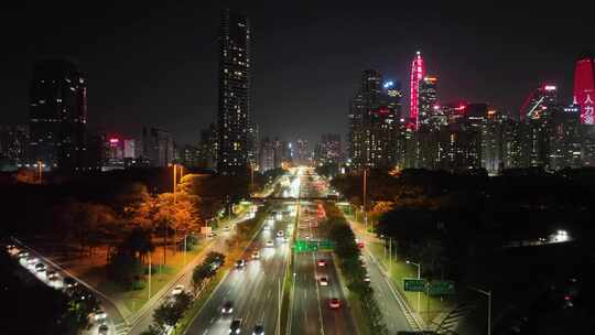 深圳滨河大道航拍城市道路夜晚交通车流夜景