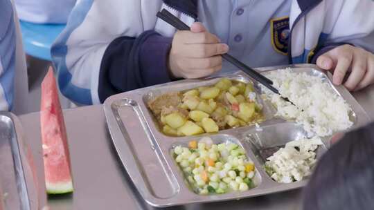 学校食堂餐厅校园餐厅中学生吃饭盒饭