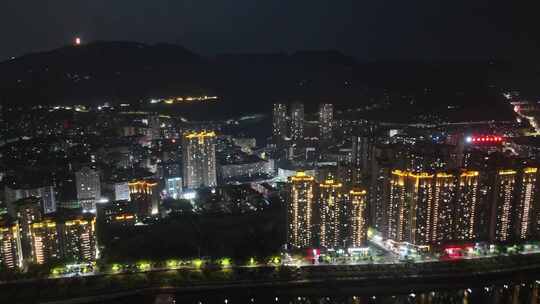 航拍四川达州城市夜景灯光