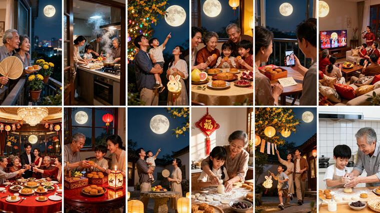 中秋团圆家宴赏月 阖家欢乐中秋佳节竖屏