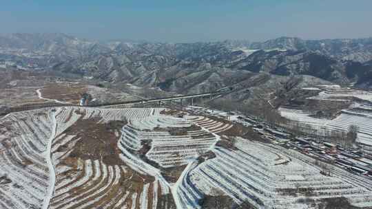 4K航拍北方雪景农村