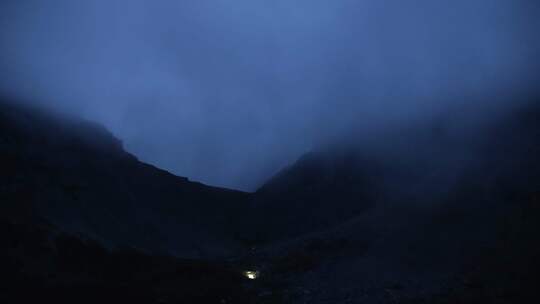 登山、雾、延时摄影、手电筒