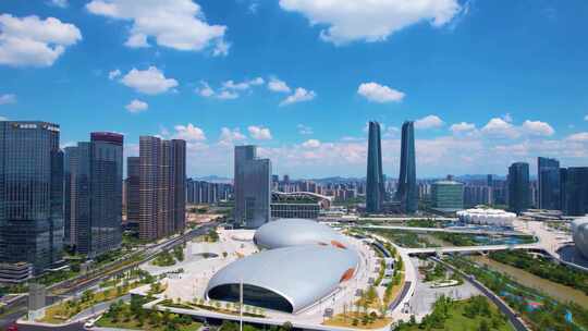 浙江杭州萧山区亚运会奥体中心航拍延时城市视频素材模板下载