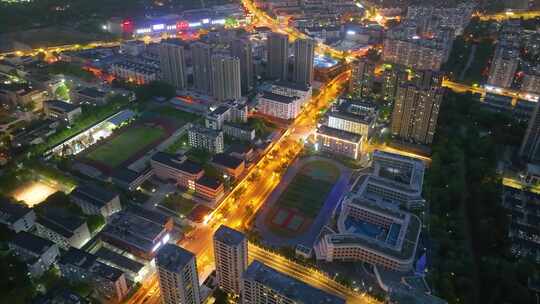 城市市区夜晚夜景车流航拍延时素材