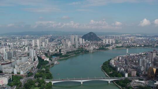 航拍柳州柳江两岸城市建筑景观