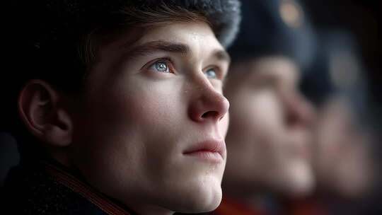 青年战士目光坚定守卫家园