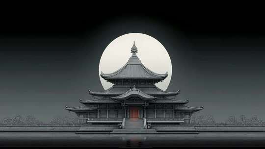 月夜下的东方寺庙建筑群尽显神秘