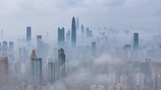 深圳城市低空平流雾航拍4K