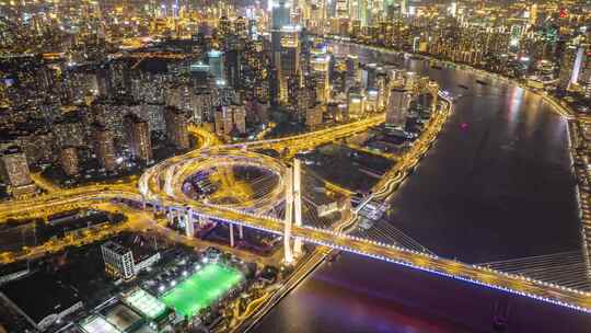 上海市南浦大桥城市交通车流夜景航拍