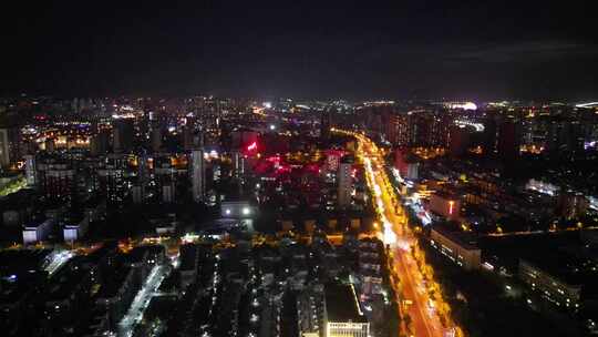 航拍山东泰安城市夜景