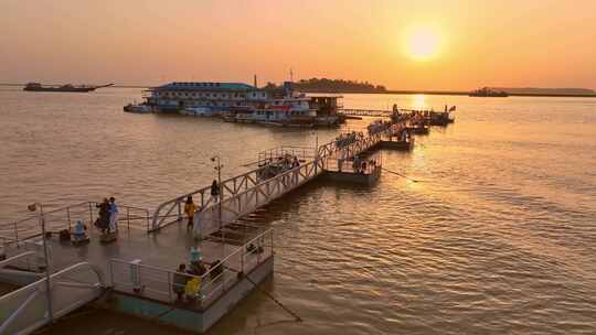 洞庭湖夕阳航道航拍