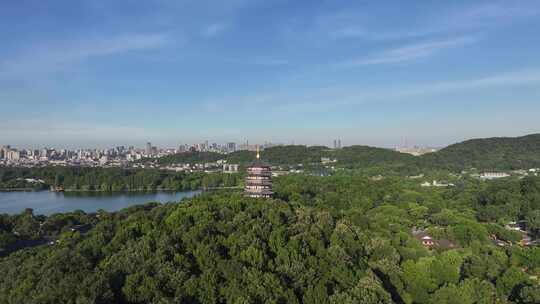 杭州西湖雷峰塔航拍