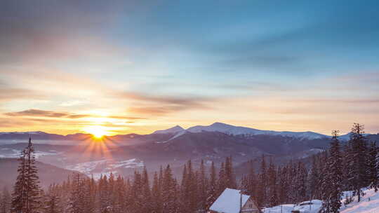 冬天山顶上的风景视频素材模板下载